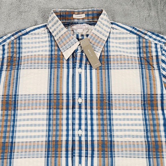 Wallace & Barnes Shirt Mens Large Blue Brown Plaid Seersucker Button Down J.Crew - Picture 2 of 12